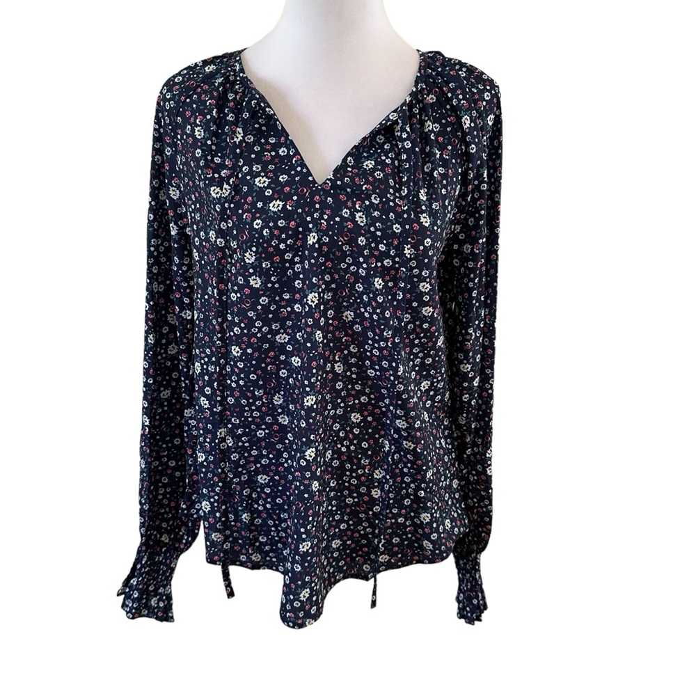 SimpleFun Women’s V-Neck Long Sleeve Multicolored Blue Tunic Blouse Size S NWT